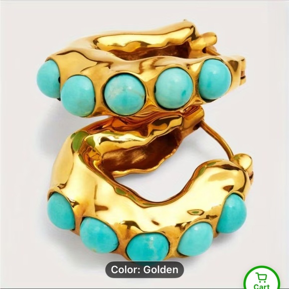 The Queen’s Jewelbox Jewelry - Turquoise and Gold Statement Hoop Earrings